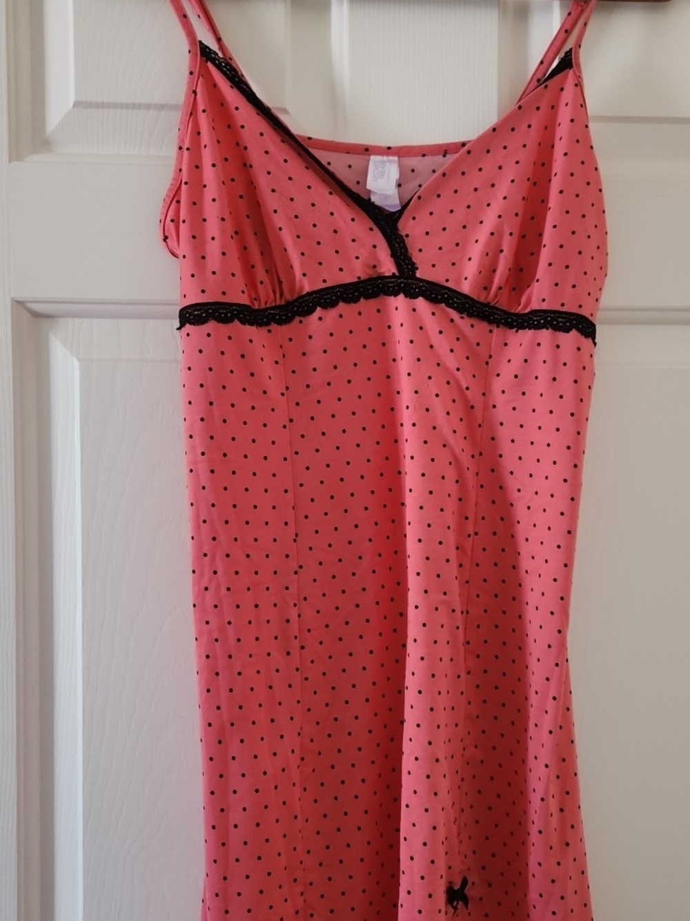 Secret Treasures Pink Polka Dot Slip with Black Lace Trim